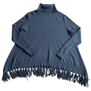 Velvet Graham & Spencer Cashmere BOHO Turtleneck Sweater Fringe Hem, Black Sz LG